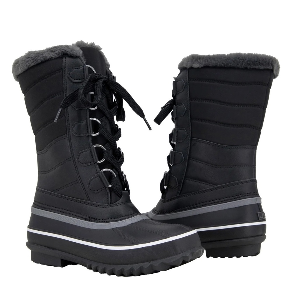 New JBU Sabine Ladies Water Resistant Winter Boot Black Lace Up Faux Fur Lace Up - Picture 3 of 7